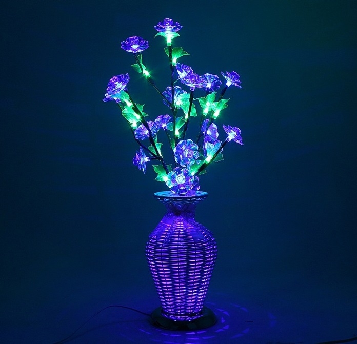 Светодиодная ваза 60х12, 2 цвета, 44 LED, цветы СИНИЕ