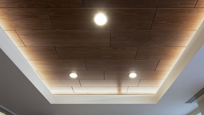Подвесной потолок с деревянными панелями Armstrong Wood кромка vector