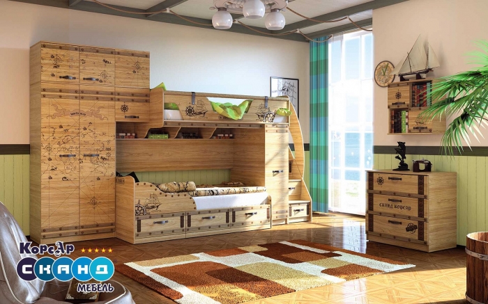 Комплект модульной мебели "Корсар 4"
Удобный комплект детской мебели для двоих детей с кроватью-чердаком в эксклюзивном морском стиле.
