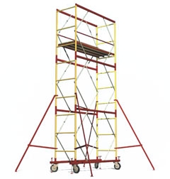 Вышка тура ПСРВ-7,5.
Представляет собой конструкцию башенного типа из плоских лестниц, имеющих по три ступени.
Параллельные лестницы устанавливаются в патрубки гантелей, образуя секцию. Для обеспечения жесткости секции соединяются между собой стяжками.