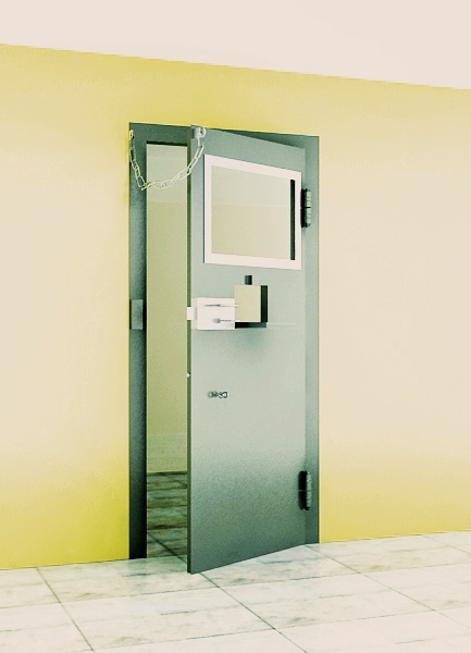 Камерная дверь ДИР-2 предназначена для камер размещения психически неуравновешенных, а также больных с инфекционными заболеваниями.