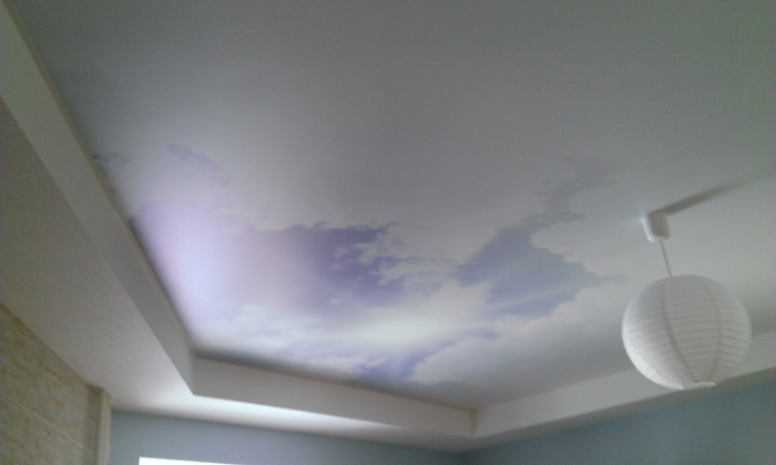 Натяжной потолок с фотопечатью на кухне 